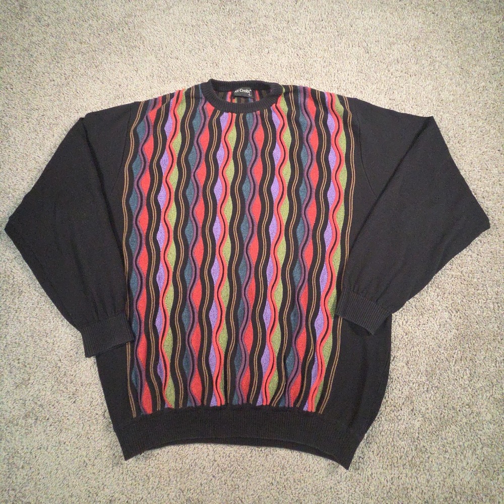 Vtg St Croix 3D Knit Sweater Mens L Vertical Wavy Striped Cosby Biggie Grandpa